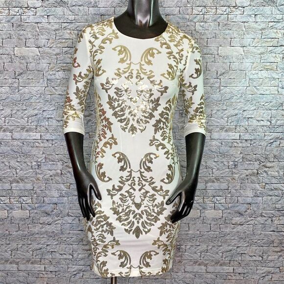 B Darlin Gold Sequin Cocktail Dress Size 3-4 Juniors Knee Length - Picture 1 of 9